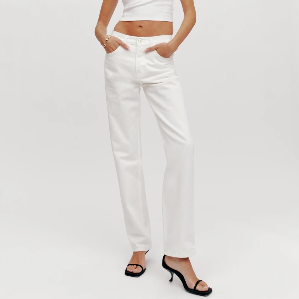 Reformation Relaxed Straight Mid Rise White Jeans
